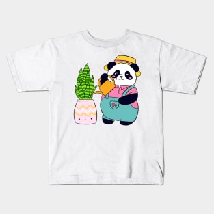 Cute panda bear watering a plant Kids T-Shirt